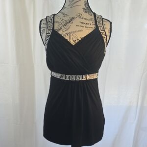 Black Sleeveless‎ Top with Greek Key Trim